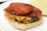House egg breakfast sandwich with chorizo